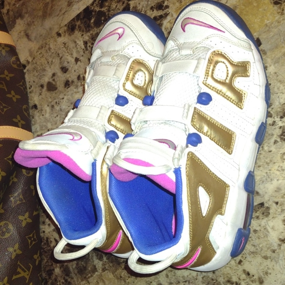 Youth NIKE Air Uptempo '96 Boys 5Y Peanut Butter Jelly Blue Pink Gold Sneakers